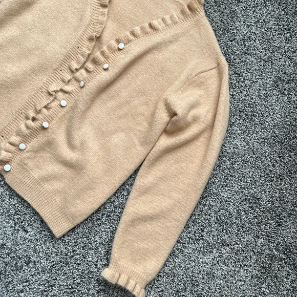 Tan Ruffle Button-Up Sweater - Picture 3 of 3